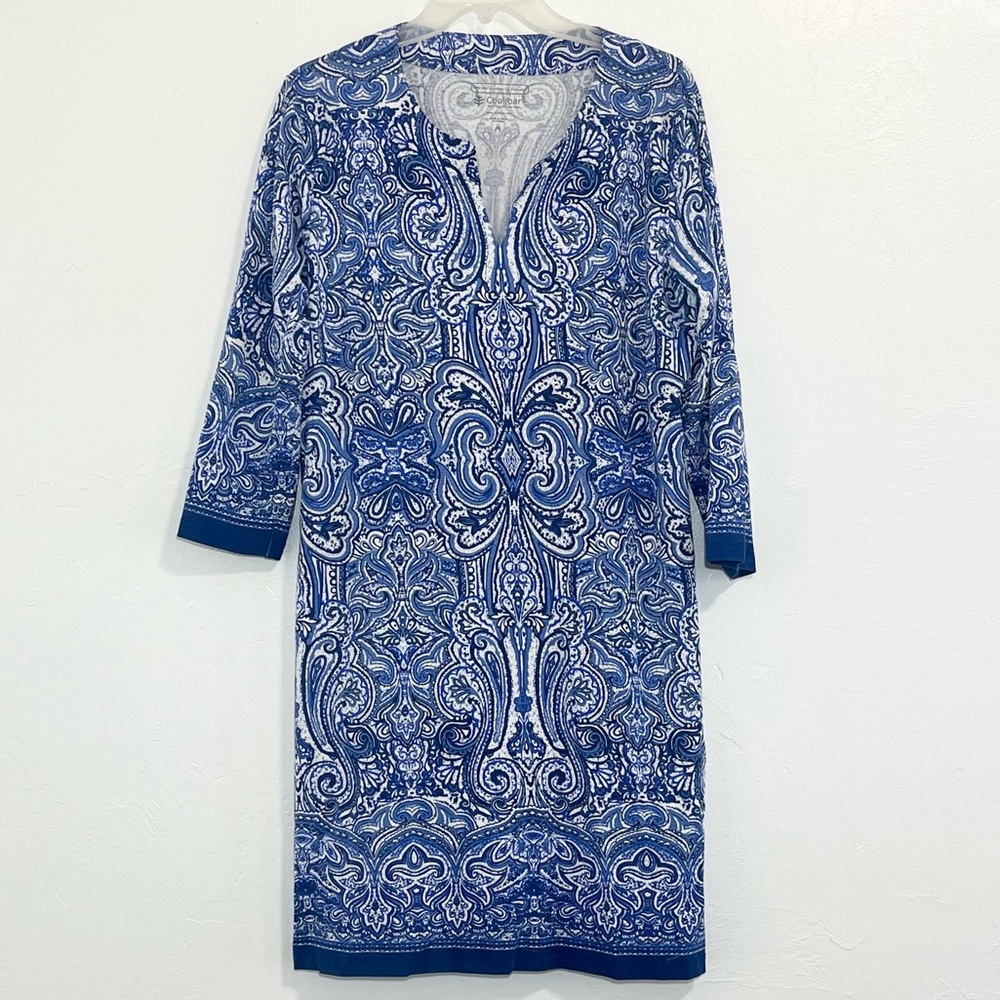 Coolibar Blue Paisley Oceanside UV Protection Tunic Dress Size M